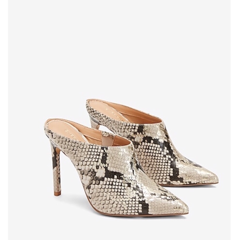 New Women’s Snakeskin Print Pointed Toe Mules - Picture 7 of 10